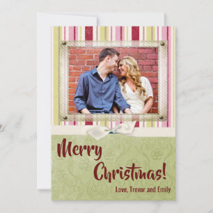 5x7 Kerstmis XMAS Groen Gestreepte Stoffen FOTOKAA Feestdagenkaart