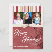 5x7 Kerstmis XMAS Groen Gestreepte Stoffen FOTOKAA Feestdagenkaart (Voorkant)