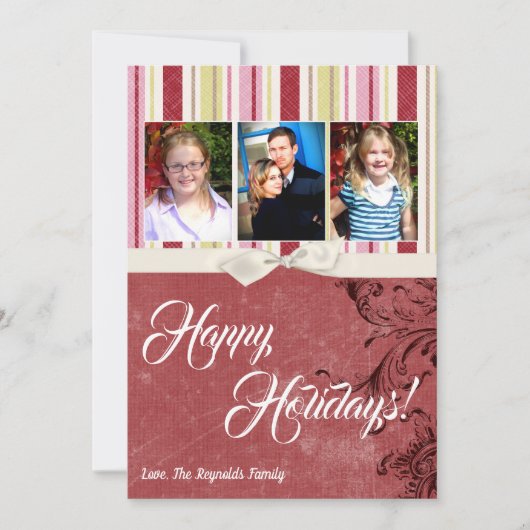 5x7 Kerstmis XMAS Groen Gestreepte Stoffen FOTOKAA Feestdagenkaart (Voorkant)