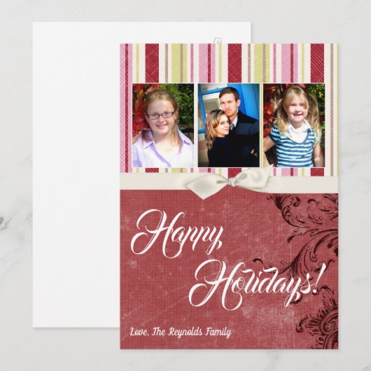 5x7 Kerstmis XMAS Groen Gestreepte Stoffen FOTOKAA Feestdagenkaart (Voorkant / Achterkant)