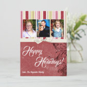 5x7 Kerstmis XMAS Groen Gestreepte Stoffen FOTOKAA Feestdagenkaart (Staand voorkant)