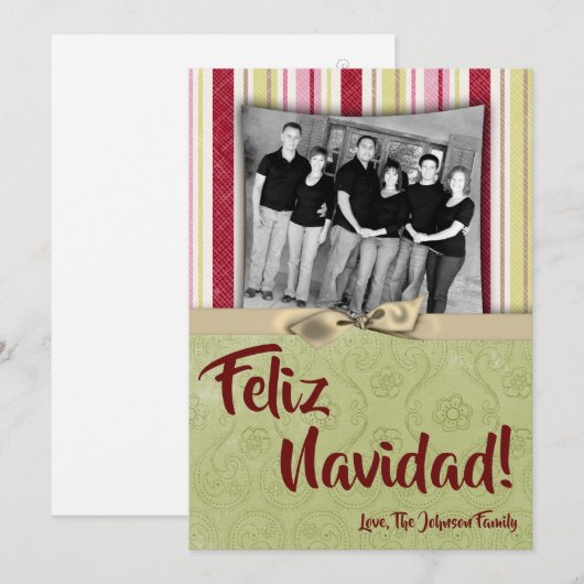 5x7 Kerstmis XMAS Groen Gestreepte Stoffen FOTOKAA Feestdagenkaart (Voorkant / Achterkant)