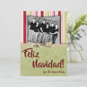 5x7 Kerstmis XMAS Groen Gestreepte Stoffen FOTOKAA Feestdagenkaart (Staand voorkant)