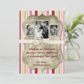 5x7 Kerstmis XMAS Groen Gestreepte Stoffen FOTOKAA Feestdagenkaart (Staand voorkant)