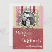 5x7 Kerstmis XMAS Groen Gestreepte Stoffen FOTOKAA Feestdagenkaart (Voorkant)