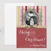 5x7 Kerstmis XMAS Groen Gestreepte Stoffen FOTOKAA Feestdagenkaart (Voorkant / Achterkant)