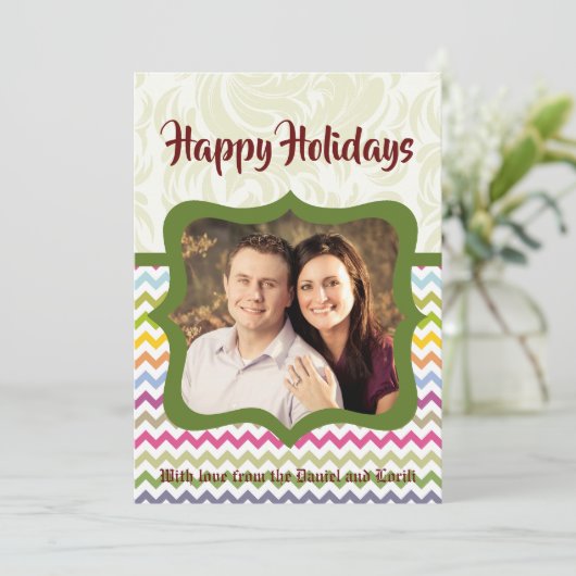 5x7 Kerstmis XMAS Kleurrijke Chevron-FOTOkaart Feestdagenkaart (Staand voorkant)