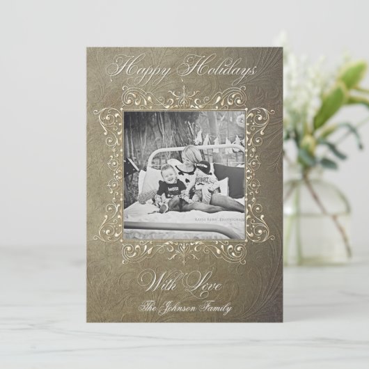 5x7 Kerstmis XMAS Oude Papier FOTOkaart Feestdagenkaart (Staand voorkant)