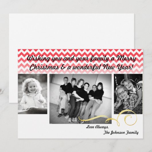 5x7 Kerstmis XMAS Rode Chevron Ombre FOTOKAART Feestdagenkaart (Voorkant / Achterkant)