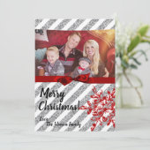 5x7 Kerstmis XMAS Rode Glitter Sneeuwbal FOTO-kaar Feestdagenkaart (Staand voorkant)