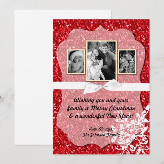 5x7 Kerstmis XMAS Rode Glitter Sneeuwbal FOTO-kaar Feestdagenkaart (Voorkant / Achterkant)