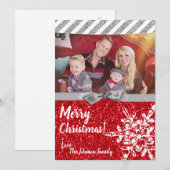 5x7 Kerstmis XMAS Rode Glitter Sneeuwbal FOTO-kaar Feestdagenkaart (Voorkant / Achterkant)