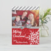 5x7 Kerstmis XMAS Rode Glitter Sneeuwbal FOTO-kaar Feestdagenkaart (Staand voorkant)