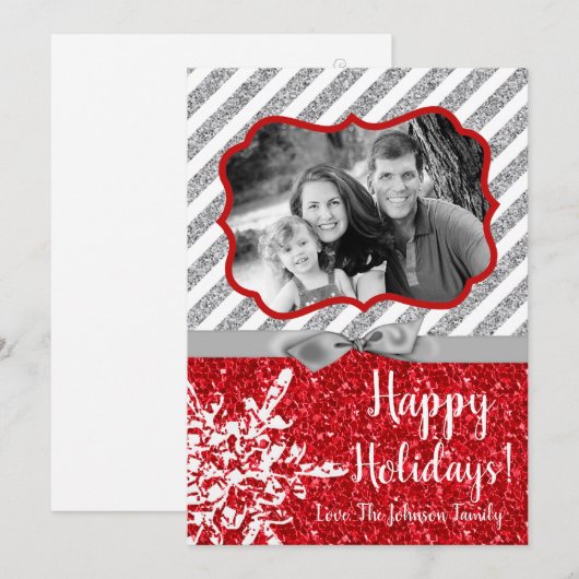 5x7 Kerstmis XMAS Rode Glitter Sneeuwbal FOTO-kaar Feestdagenkaart (Voorkant / Achterkant)