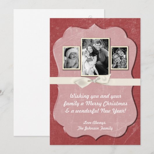 5x7 Kerstmis XMAS Rode Grunge Disstress PHOTO Card Feestdagenkaart (Voorkant / Achterkant)