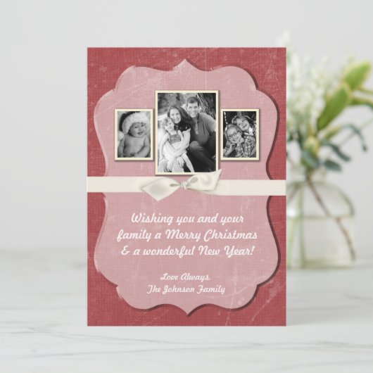 5x7 Kerstmis XMAS Rode Grunge Disstress PHOTO Card Feestdagenkaart (Staand voorkant)