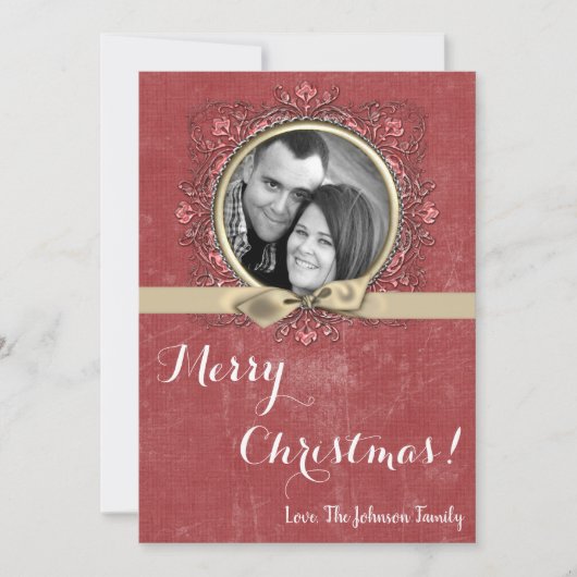 5x7 Kerstmis XMAS Rode Grunge Disstress PHOTO Card Feestdagenkaart (Voorkant)