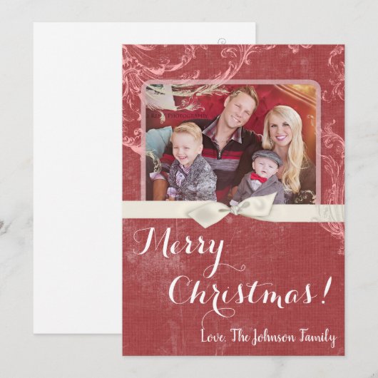 5x7 Kerstmis XMAS Rode Grunge Disstress PHOTO Card Feestdagenkaart (Voorkant / Achterkant)