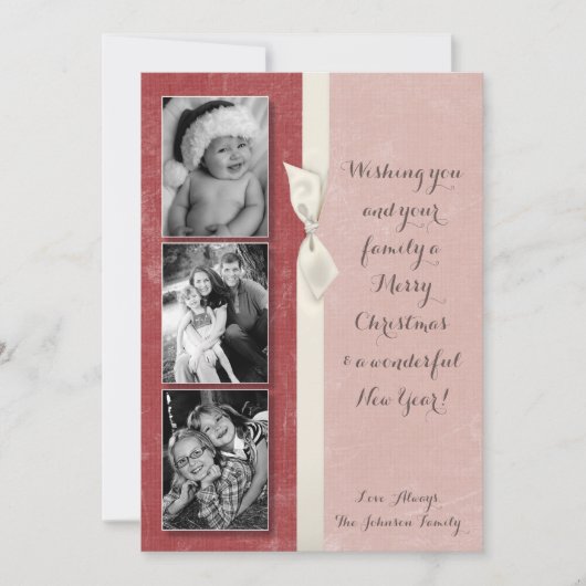 5x7 Kerstmis XMAS Rode Grunge Disstress PHOTO Card Feestdagenkaart (Voorkant)