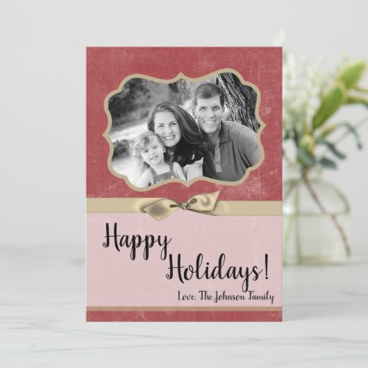 5x7 Kerstmis XMAS Rode Grunge Disstress PHOTO Card Feestdagenkaart (Staand voorkant)