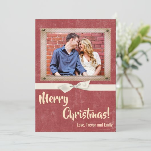 5x7 Kerstmis XMAS Rode Grunge Disstress PHOTO Card Feestdagenkaart (Staand voorkant)