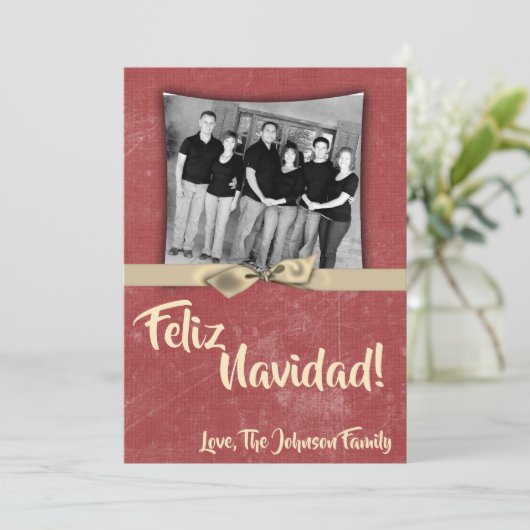 5x7 Kerstmis XMAS Rode Grunge Disstress PHOTO Card Feestdagenkaart (Staand voorkant)