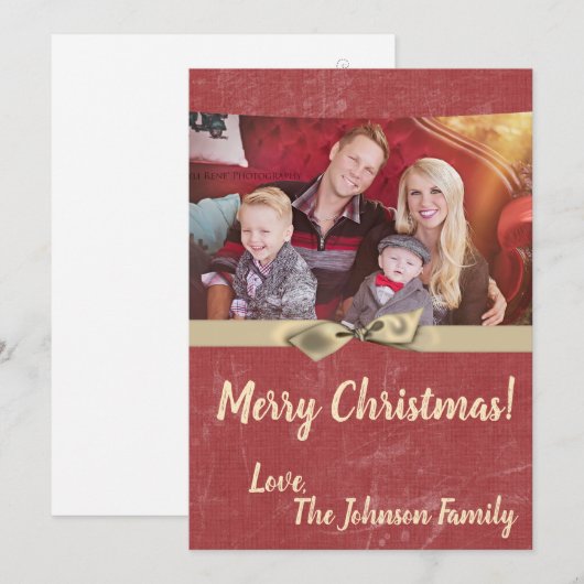 5x7 Kerstmis XMAS Rode Grunge Disstress PHOTO Card Feestdagenkaart (Voorkant / Achterkant)