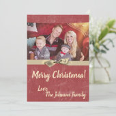 5x7 Kerstmis XMAS Rode Grunge Disstress PHOTO Card Feestdagenkaart (Staand voorkant)