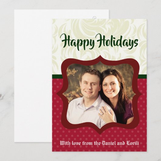 5x7 Kerstmis XMAS Rode Polka Dot FOTOKAART Feestdagenkaart (Voorkant / Achterkant)