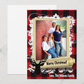 5x7 Kerstmis XMAS Rood zwart geruit hert FOTO kaar Feestdagenkaart (Voorkant / Achterkant)