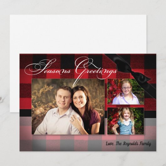 5x7 Kerstmis XMAS Rood Zwart Plaid FOTOkaart Feestdagenkaart (Voorkant / Achterkant)