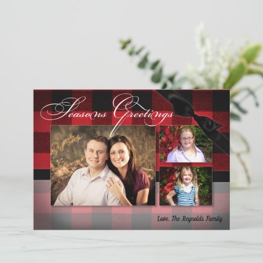 5x7 Kerstmis XMAS Rood Zwart Plaid FOTOkaart Feestdagenkaart (Staand voorkant)