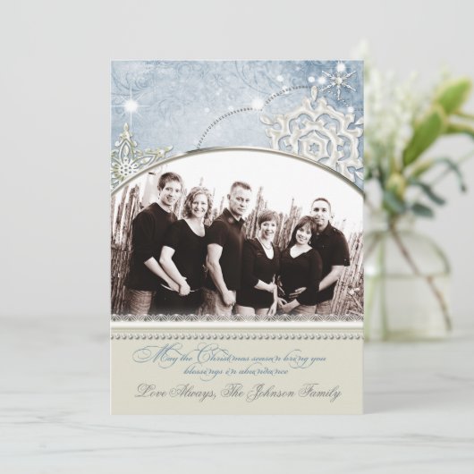 5x7 Kerstmis XMAS Sneeuwvlokken Winter FOTO-kaart Feestdagenkaart (Staand voorkant)