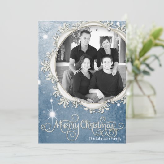 5x7 Kerstmis XMAS Sneeuwvlokken Winter FOTO-kaart Feestdagenkaart (Staand voorkant)