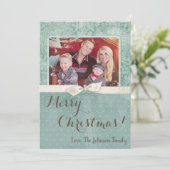 5x7 Kerstmis XMAS Winter Blauw Damask FOTOKAART Feestdagenkaart (Staand voorkant)