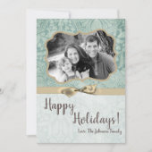 5x7 Kerstmis XMAS Winter Blauw Damask FOTOKAART Feestdagenkaart (Voorkant)