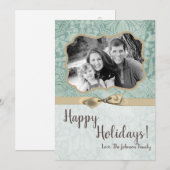 5x7 Kerstmis XMAS Winter Blauw Damask FOTOKAART Feestdagenkaart (Voorkant / Achterkant)