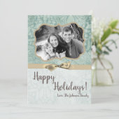 5x7 Kerstmis XMAS Winter Blauw Damask FOTOKAART Feestdagenkaart (Staand voorkant)