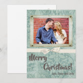 5x7 Kerstmis XMAS Winter Blauw Damask FOTOKAART Feestdagenkaart (Voorkant / Achterkant)