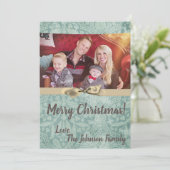 5x7 Kerstmis XMAS Winter Blauw Damask FOTOKAART Feestdagenkaart (Staand voorkant)