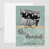 5x7 Kerstmis XMAS Winter Blauw Damask FOTOKAART Feestdagenkaart (Voorkant / Achterkant)