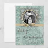 5x7 Kerstmis XMAS Winter Blauw Damask FOTOKAART Feestdagenkaart (Voorkant / Achterkant)