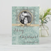 5x7 Kerstmis XMAS Winter Blauw Damask FOTOKAART Feestdagenkaart (Staand voorkant)