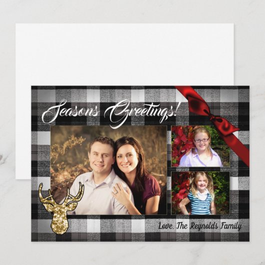 5x7 Kerstmis XMAS Zwart Plaid FOTOkaart Feestdagenkaart (Voorkant / Achterkant)