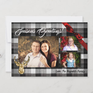 5x7 Kerstmis XMAS Zwart Plaid FOTOkaart Feestdagenkaart