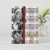 5x7 Kerstmis XMAS Zwart Plaid Herten FOTOkaart Feestdagenkaart (Staand voorkant)