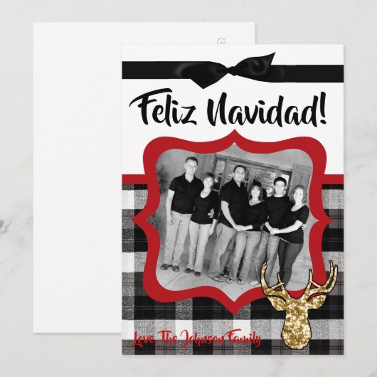 5x7 Kerstmis XMAS Zwart Plaid Herten FOTOkaart Feestdagenkaart (Voorkant / Achterkant)