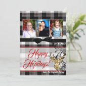 5x7 Kerstmis XMAS Zwart Plaid Herten FOTOkaart Feestdagenkaart (Staand voorkant)
