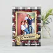 5x7 Kerstmis XMAS Zwart Plaid Herten FOTOkaart Feestdagenkaart (Staand voorkant)