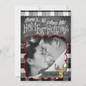 5x7 Kerstmis XMAS Zwart Plaid Herten FOTOkaart Feestdagenkaart (Voorkant)